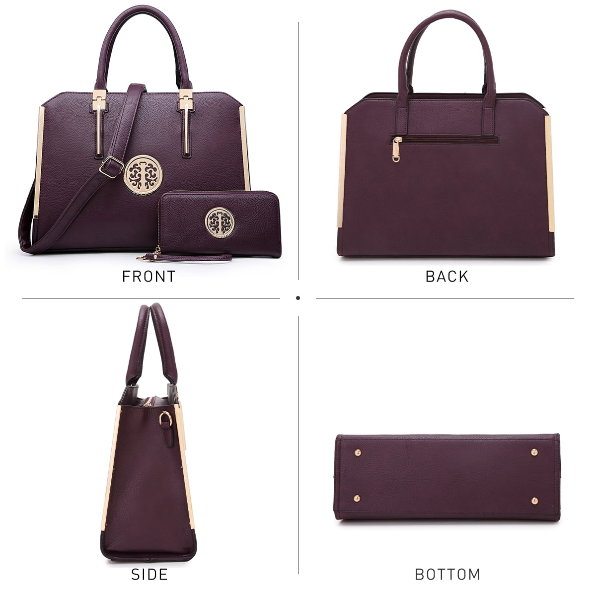 Dasein Women Large Handbag Purse Vegan Leather Satchel Work Bag Shoulder Tote with Matching Wallet