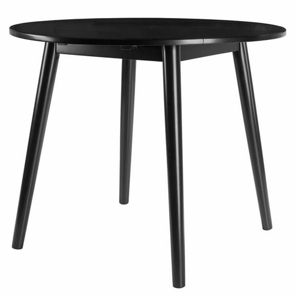 Maklaine 36" Round Drop Leaf Transitional Solid Wood Dining Table in Black