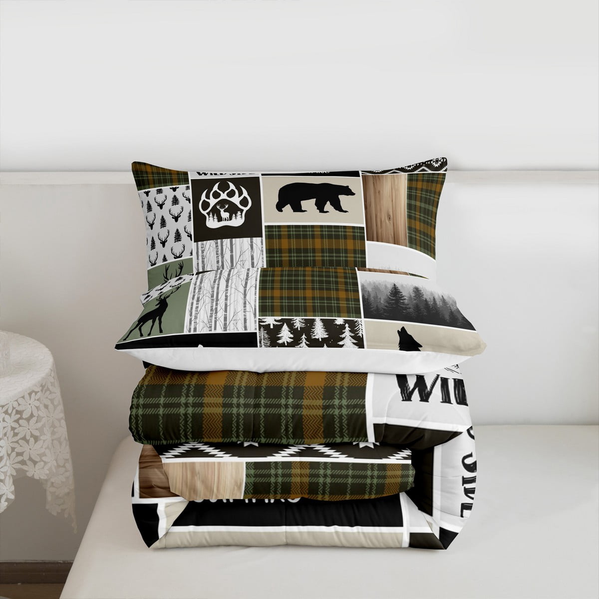 Camper Adventure Kids Comforter Set Twin Size,Deer Antlers Bear Paws Rustic Farmhouse Bedding Set for Boys Girls Adults Room Decor,Atzec Arrows Boho Down Comforter,Camo Duvet Insert