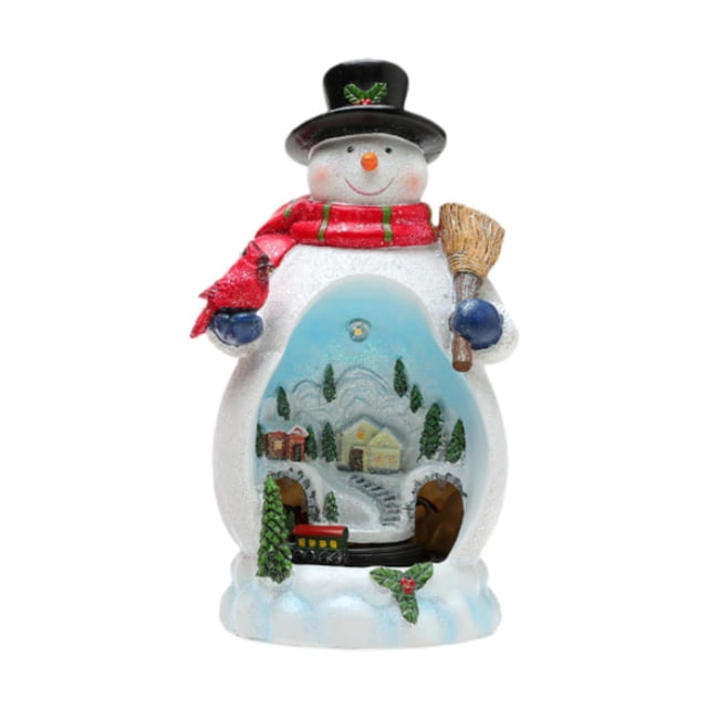 Figura navideña decorativa de mesa, de resina, musical con luz, para decoración del hogar. Muñeco de nieve