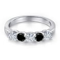 thumbnail image 3 of Gem Stone King 925 Sterling Silver White Moissanite and Black Diamond Wedding-Bands Ring for Women | 0.82 Cttw | Round 3.5MM | Gemstone Birthstone | Size 6, 3 of 7
