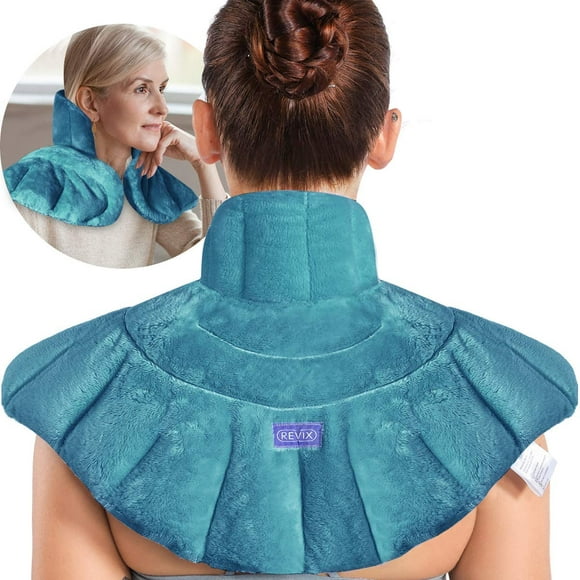 IGUOHAO Heated Neck Wrap Microwave Heating Pad for Neck and Shoulders, Back Pain Relief with Moist Heat, Weighted Unscented Hot & Cold Pack for Neck, Peacock Blue