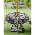 thumbnail image 4 of Fsddascl Orange Blue Ethnic Outdoor Tablecloth - 54 Inch Round Dining Table Cover, Rustic Boho Flowers Impressionist Waterproof Outdoor Table Cloth with Umbrella Hole & Zipper for Picnic/Patio/Party, 4 of 7