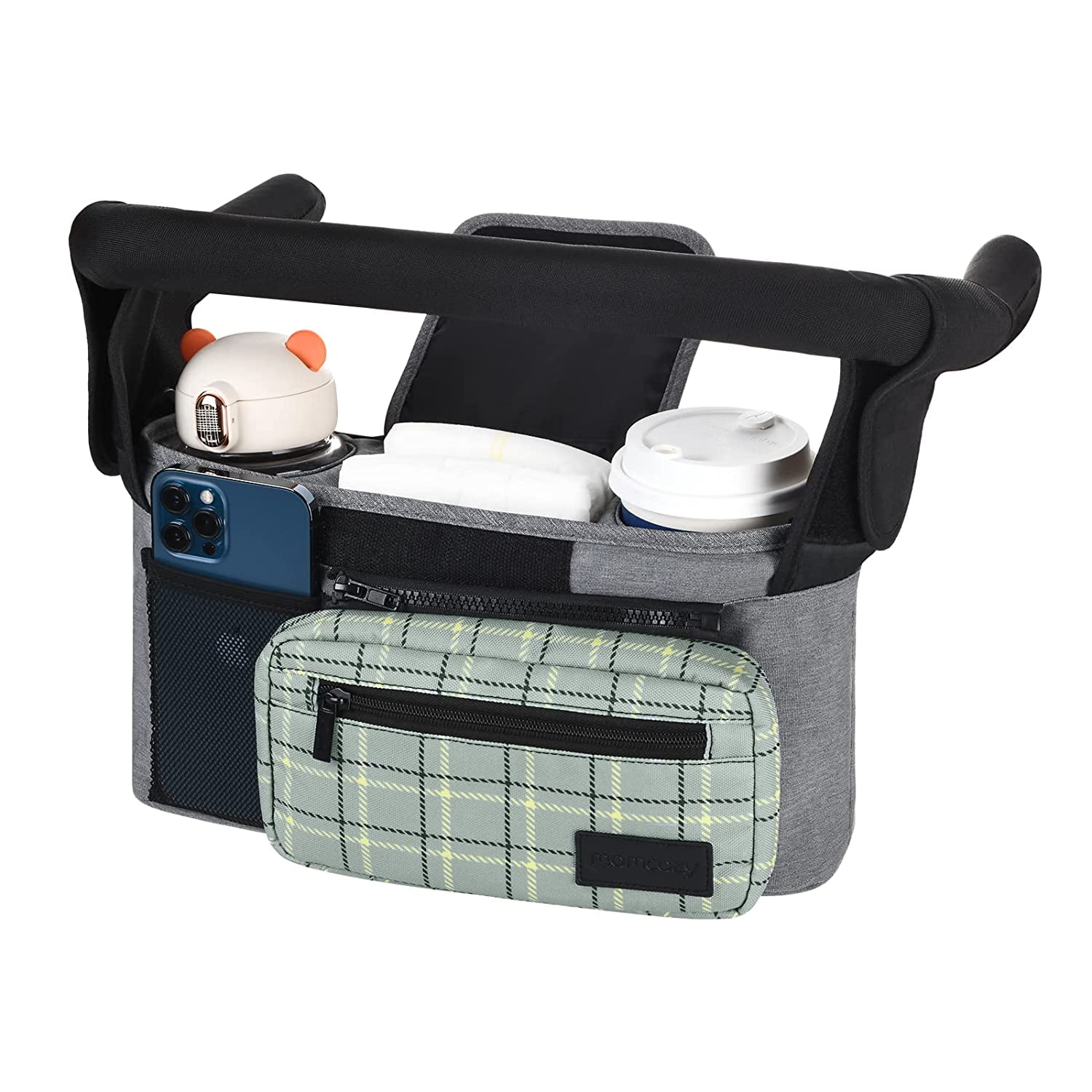 Momcozy Stroller Organizer, with 2 Non-Slip Stickers and 2 Large Capacity  and Detachable Mesh Bags, Fits All Strollers Like Britax, Uppababy, Baby