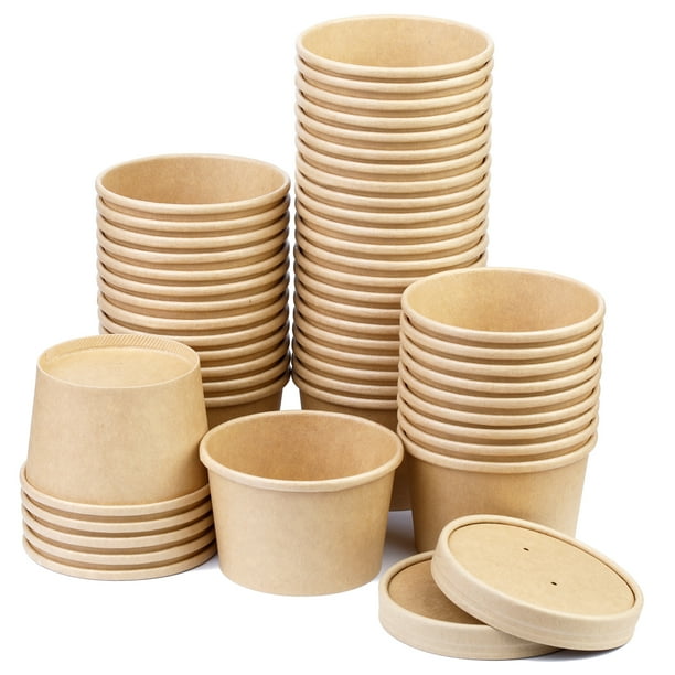 Jupean 8OZ Soup Cups,Disposable Paper Soup Cups, Kraft Paper Soup