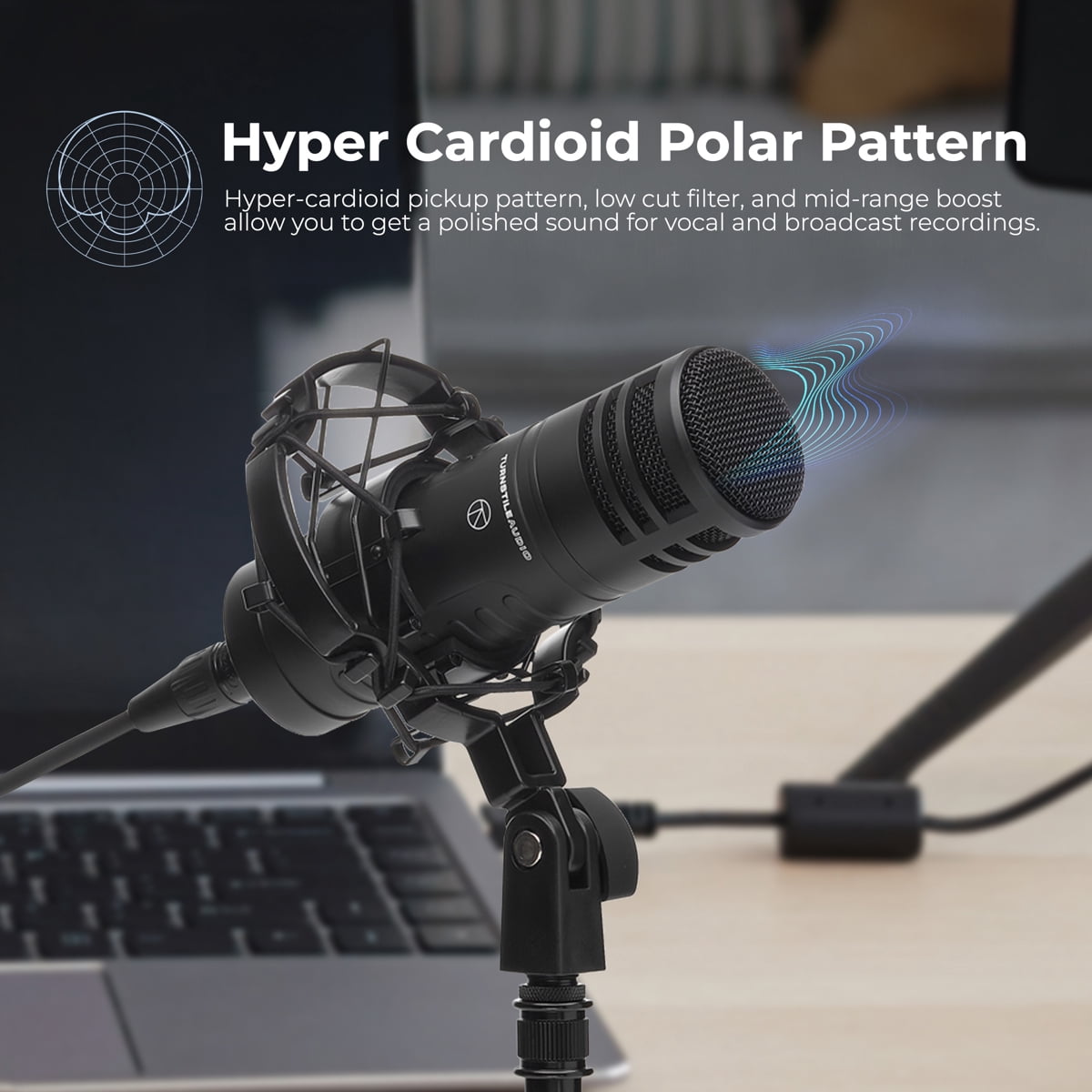 Turnstile Audio Platform Series TAP500 Cardioid Dynamic Broadcast Microphone for Podcast, Recording, Music, Speech, Wide-Range Frequency, Natural Sound, Mid-Boost, Streaming, Studio, Low-Cut Function
