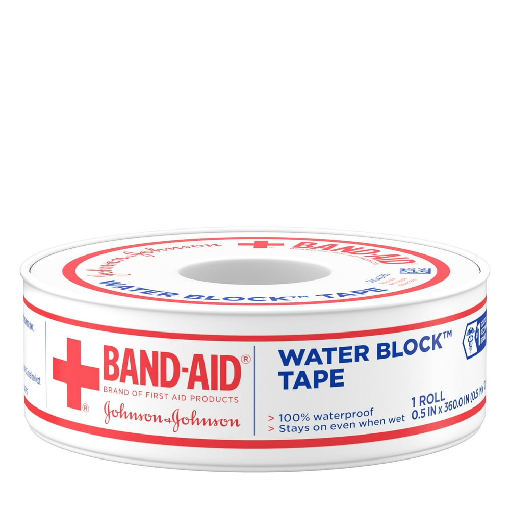 BandAid Brand First Aid Water Block Waterproof Adhesive Tape Roll, 1/2