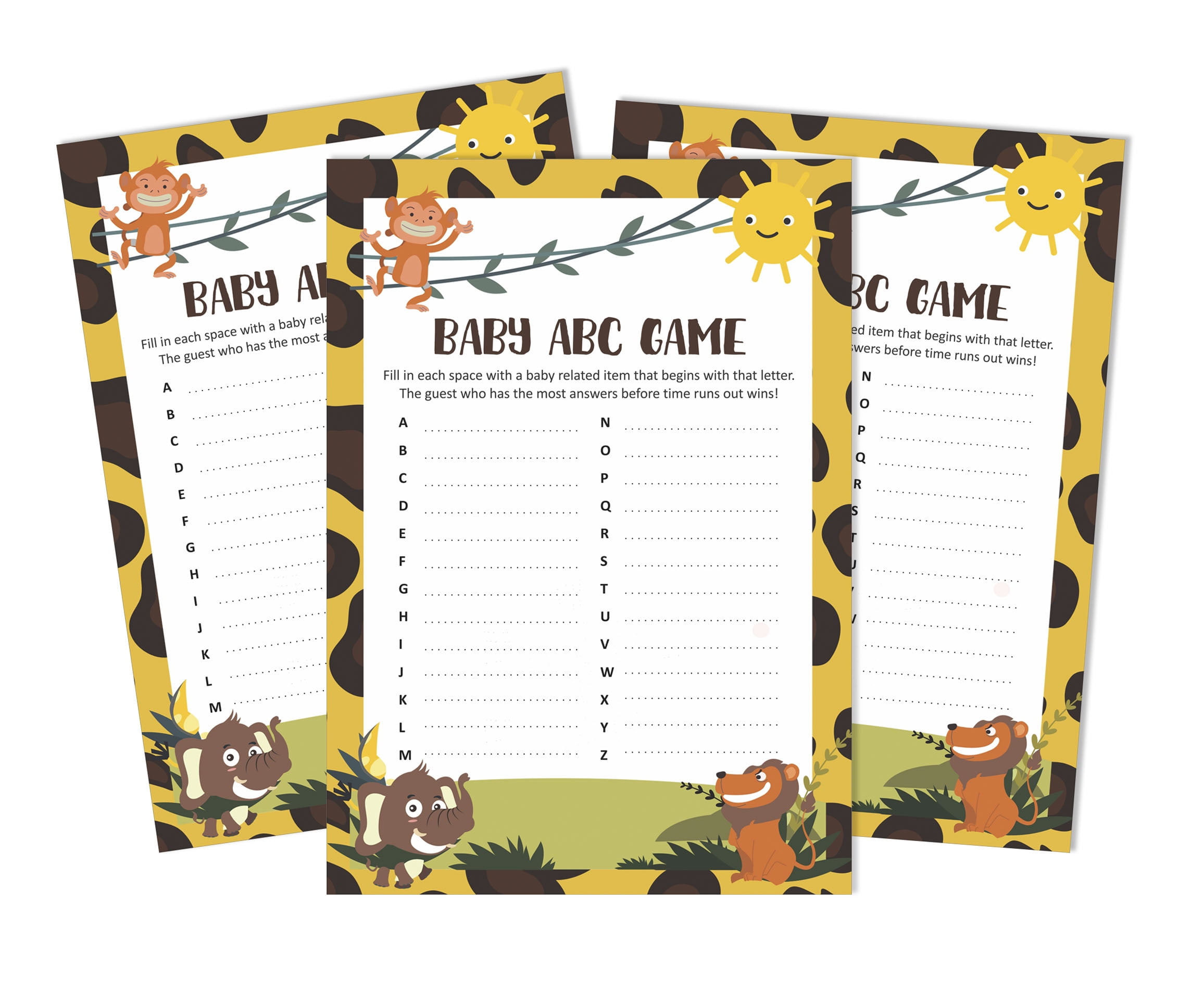 Inkdotpot 50 BabyAlphabetABCGameJungle Animals Baby Shower Game Gender  Neutral Party Supplies - Walmart.com