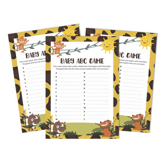 Inkdotpot 50 BabyAlphabetABCGameJungle Animals Baby Shower Game Gender Neutral Party Supplies