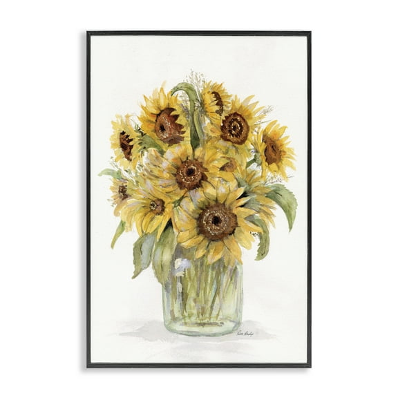 Stupell Industries Sunflower Jar Bouquet Botanical & Floral Painting Black Framed Art Print Wall Art, 12 x 18