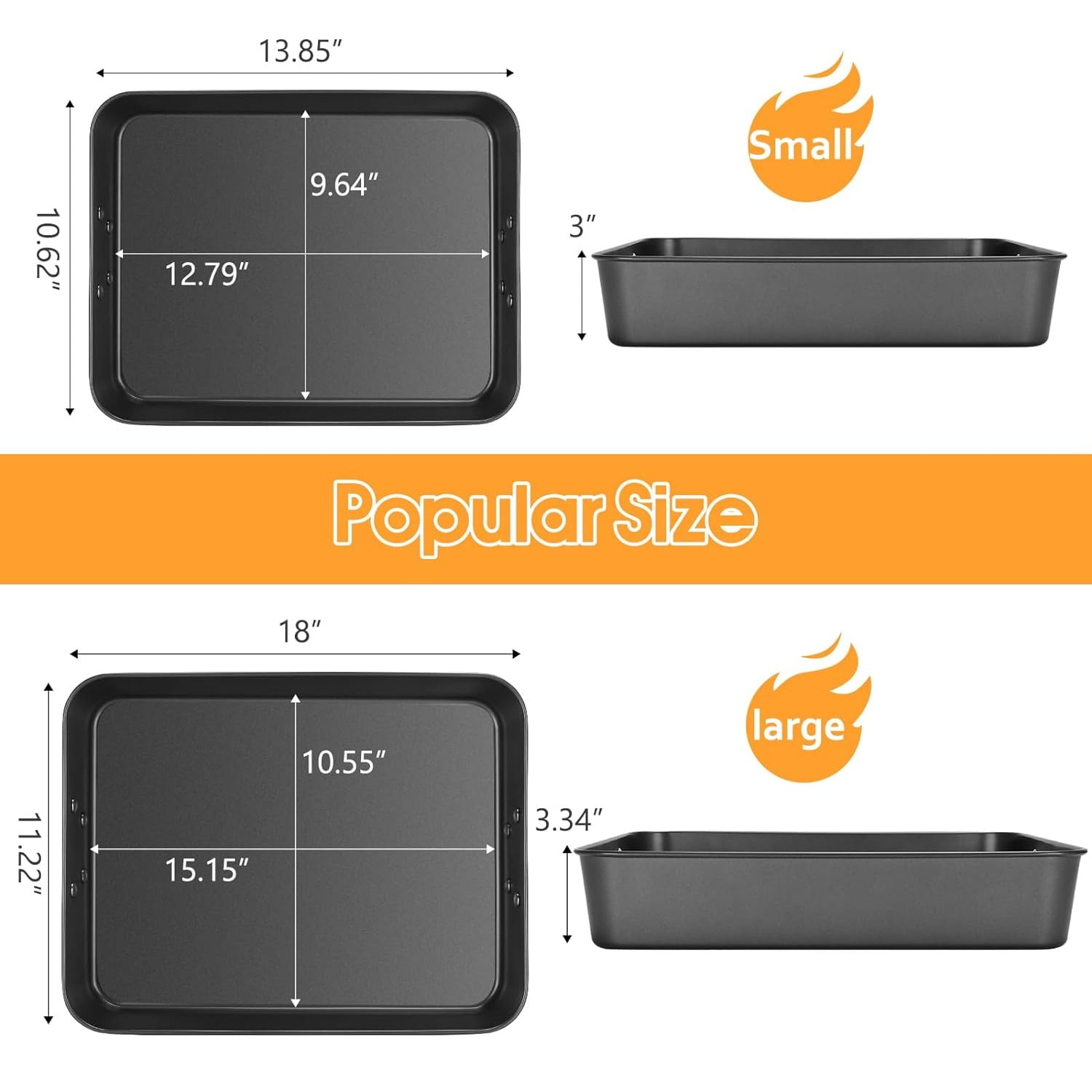 Flantor 2-Pack Carbon Steel Deep Baking Trays - Non-Stick Bakeware Set, 13.85" x 10.62" and 18" x 11.22"