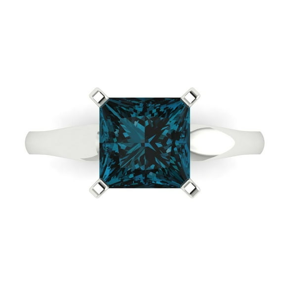 Solitaire Engagement Ring for Women - 2.5ct Natural London Blue Topaz in 18K White Gold Promise Ring