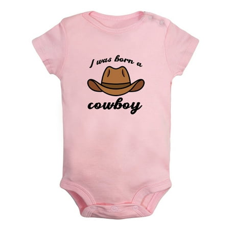 

iDzn I Was Born A Cowboy Funny Rompers For Babies Newborn Baby Unisex Bodysuits Infant Jumpsuits Toddler 0-12 Months Kids One-Piece Oufits (Pink 12-18 Months)