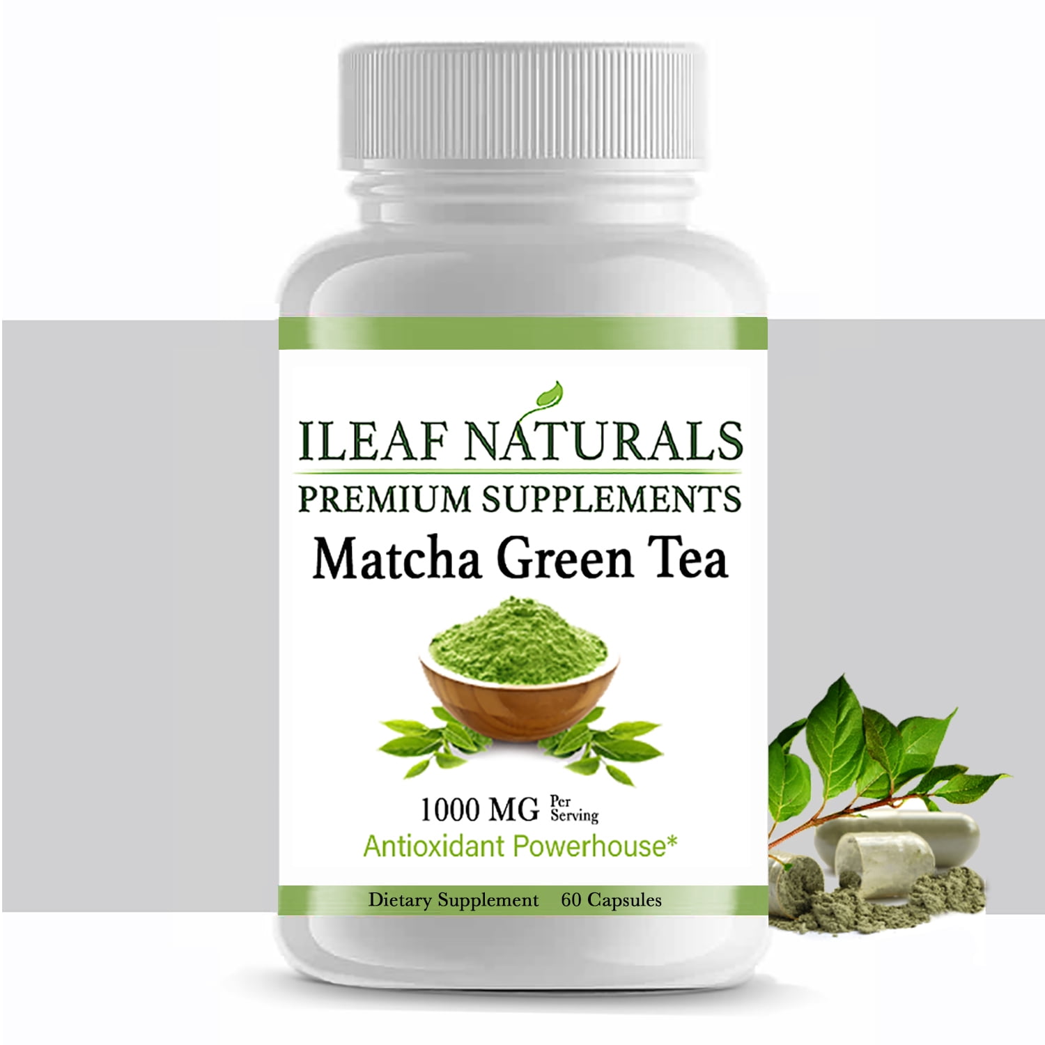 ILeaf Naturals Matcha Green Tea Ceremonial-Grade - 60 Veggie Capsules