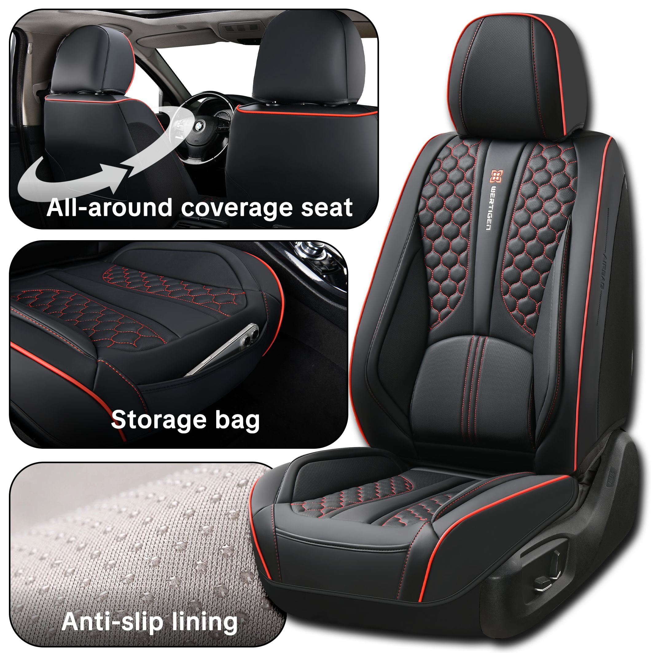 Car Seat Cover for Hyundai Tucson 2005-2026, Red Edge Car Seat Covers, Faux Leather, Full Set of 5 Seats, With Lumbar Support, Anti-Slip, Protect and Upgrade Seats, Beautify the Interior of Old Cars