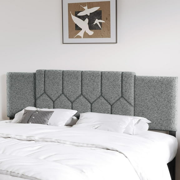 3 in 1 Headboard for Full/Queen/King Size Bed, Upholstered Tufted Headboard Only, Height & Width Adjustable Head Boards, Attach Frame, Study & Comfortable, Ideal for Bedroom, Dorm, Guest Room, Grey