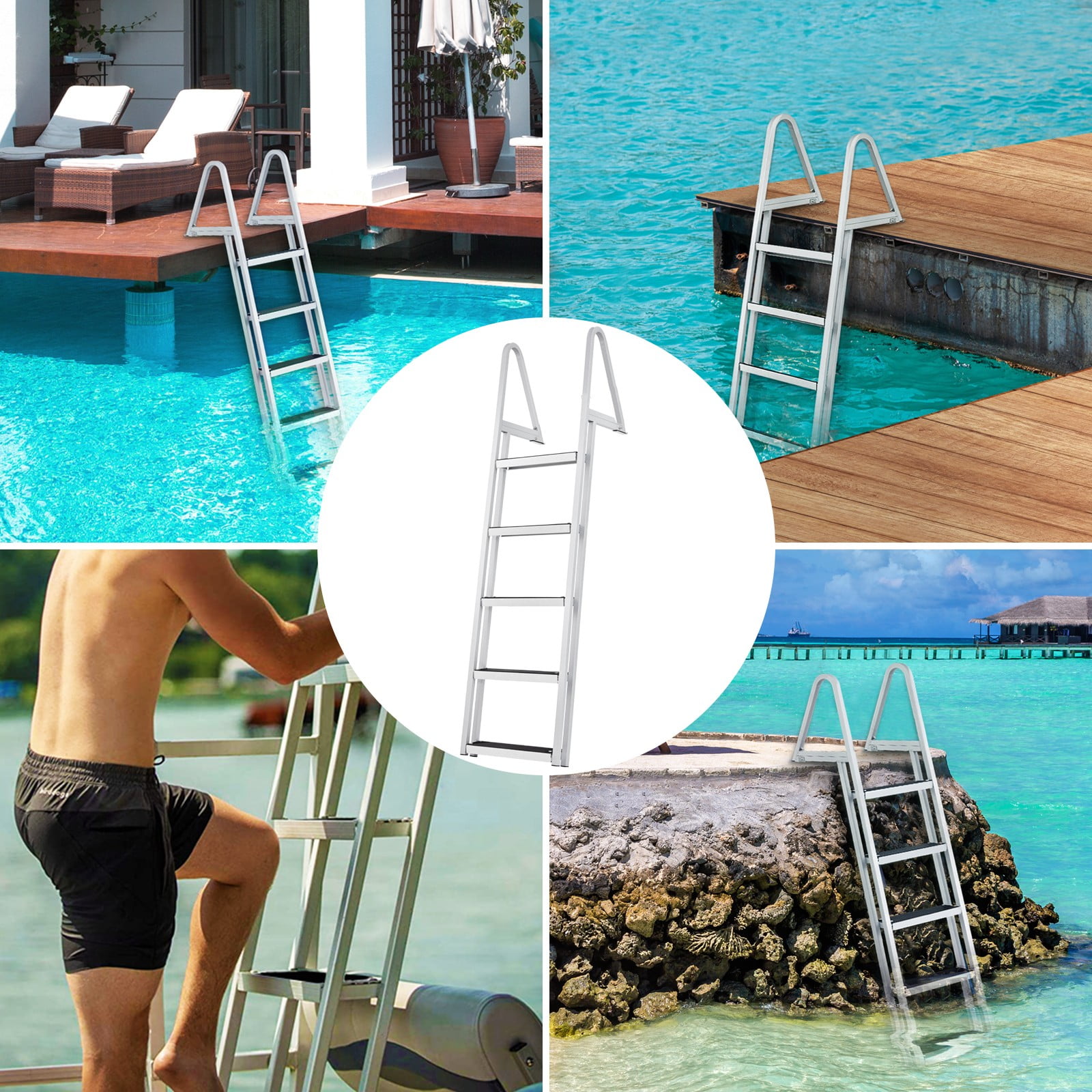 VEVOR Aluminum Dock Ladder Boat Dock Ladder Removable 5 Steps with 350lbs Load