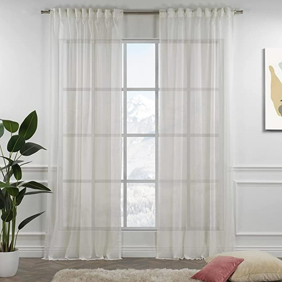 3S Brother's Cream Linen Look Extra Long Set of 2 Panels Sheer Curtains Rod Pocket & Back Tab Home Décor Window Custom Made Drapes 10-30 Ft. Long -Made in Turkey Each Panel (100"W x 300"L)