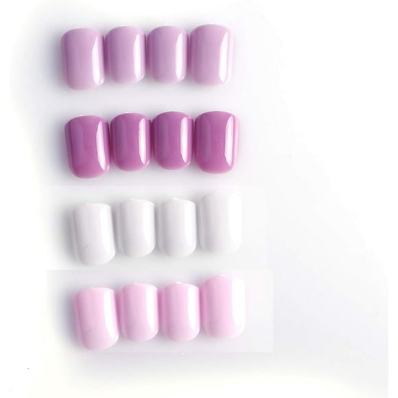 TRAHOO-96 Pcs Colorful Fake Nails 4 Pack Square Full Cover Lavender Violet Color Short UV Coat Artificial Acrylic Nails - Pink Sunset