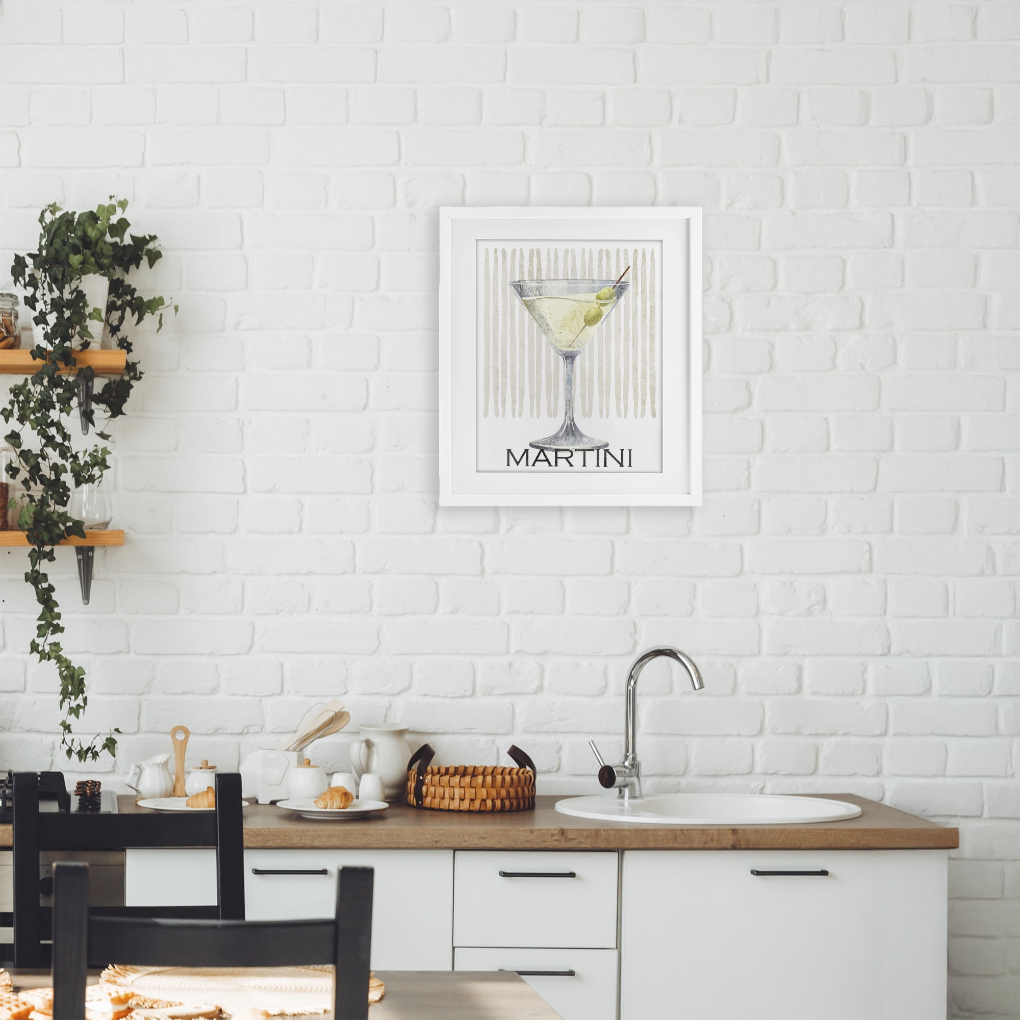 Stupell Industries Subtle Martini Drink White Framed Print Under Glass, design by Kim Allen
