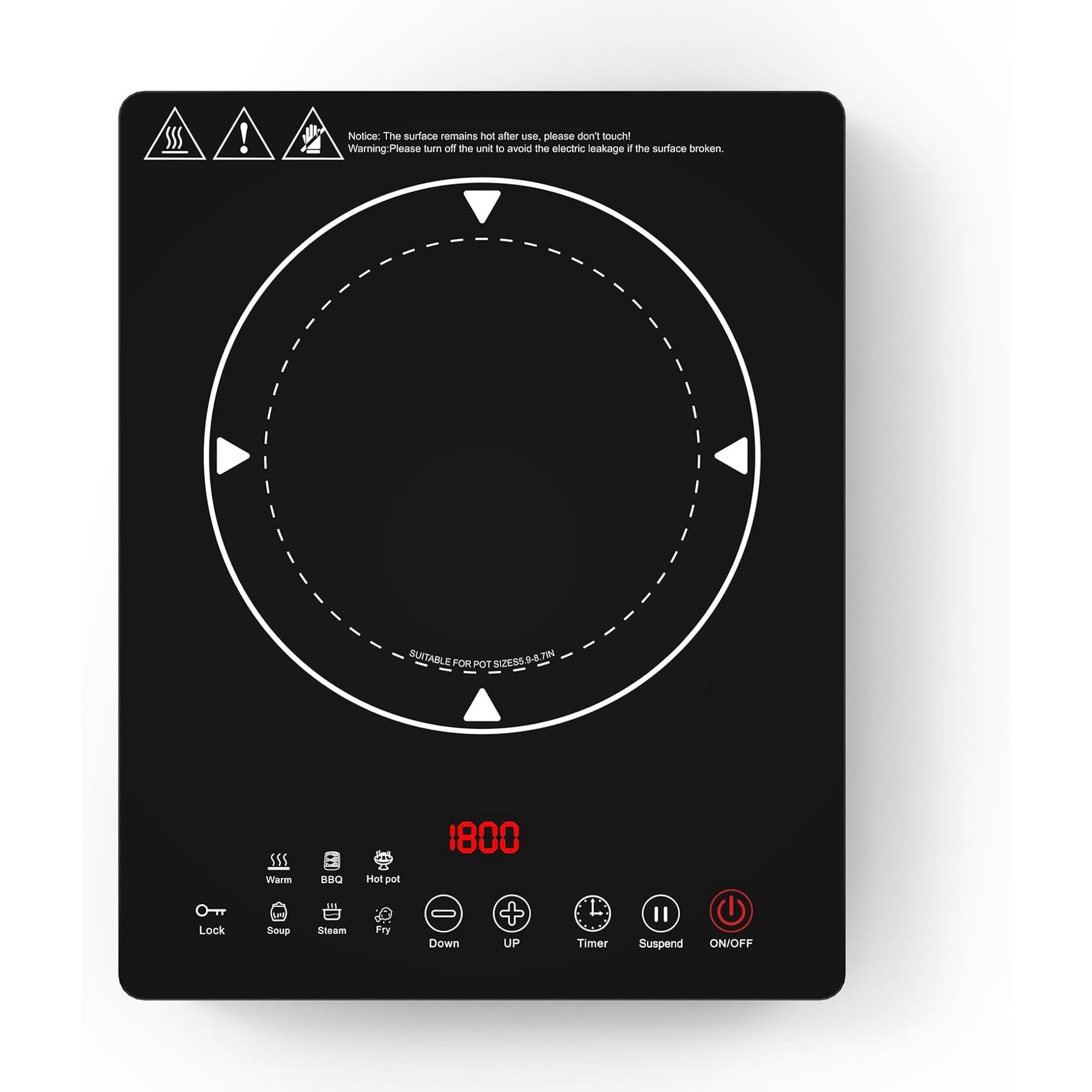 Single Burner Induction Cooktop,Hot Plate with 6 Cooking Modes, portable cooktop with LCD control,9 Levels &4H Timer,1800W 110V Portable induction Cooktop