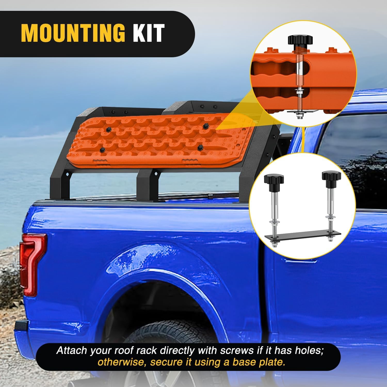 Nilight Recovery Off-road Traction Boards Emergency Tire Mats For 4WD 4X4 Mud Sand Snow with 2PCS Mounting kit Zipper Bag 2 leashes (Orange)