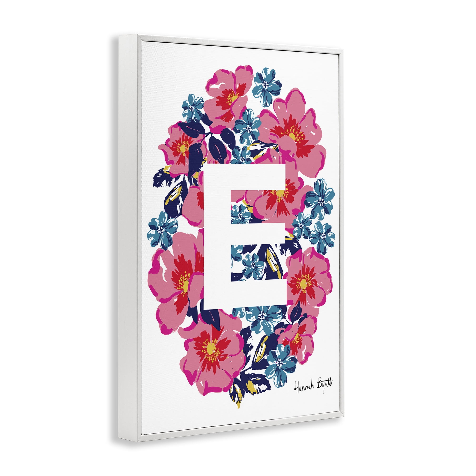 Stupell Industries Floral Bloom Letter E Botanical & Floral Painting White Framed Art Print Wall Art, 12 x 18