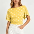 thumbnail image 4 of SSZMDLB Women Polka Dot T-Shirts Short Sleeve Round Neck Ruched Casual Slim Fit Summer Tops Fashion Tee Shirt Travel Outfits Workout Clothes, Yellow L, 4 of 8