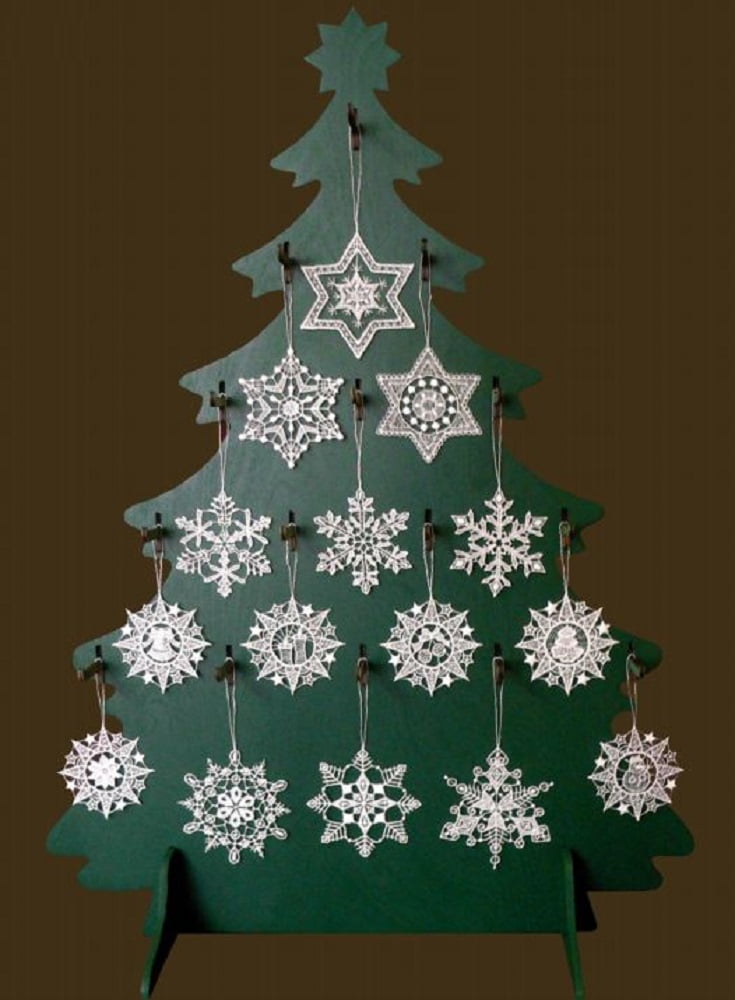 225 Snowflake German Lace Christmas Tree Ornaments with Wood Display Tree - Walmart.com