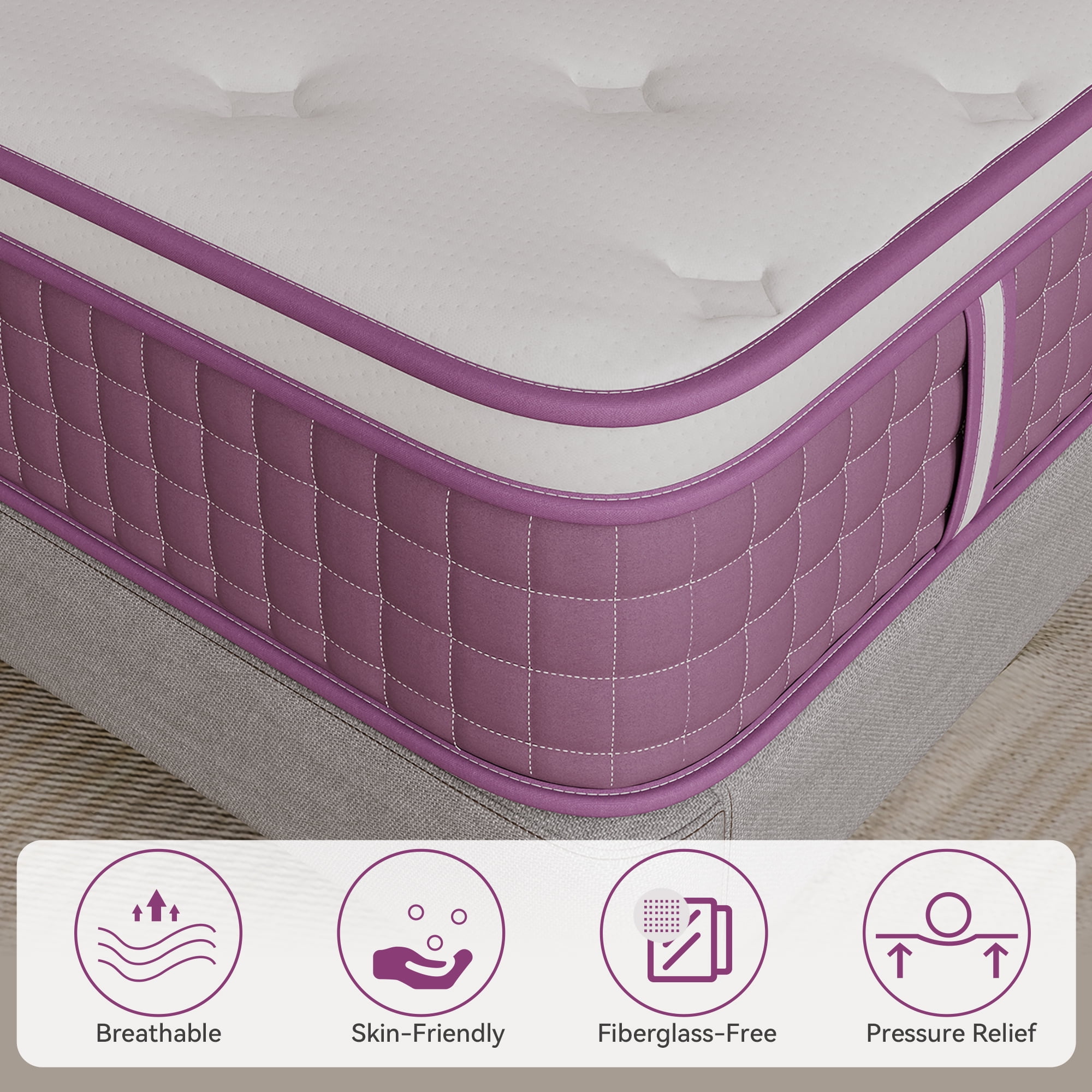 Sailvan Queen Mattress in a Box, Medium Firm Mattress 12in, Hybrid Mattress with Memory Foam, Motion Isolation/CertiPUR-US Certification, Purple
