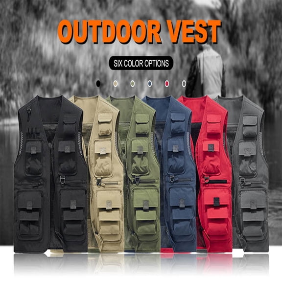 DIOAZUD Men's Outdoor Fishing Work Safari Vest Mesh Breathable Lightweight Travel Photo Cargo Vest Jacket with Hidden Pockets