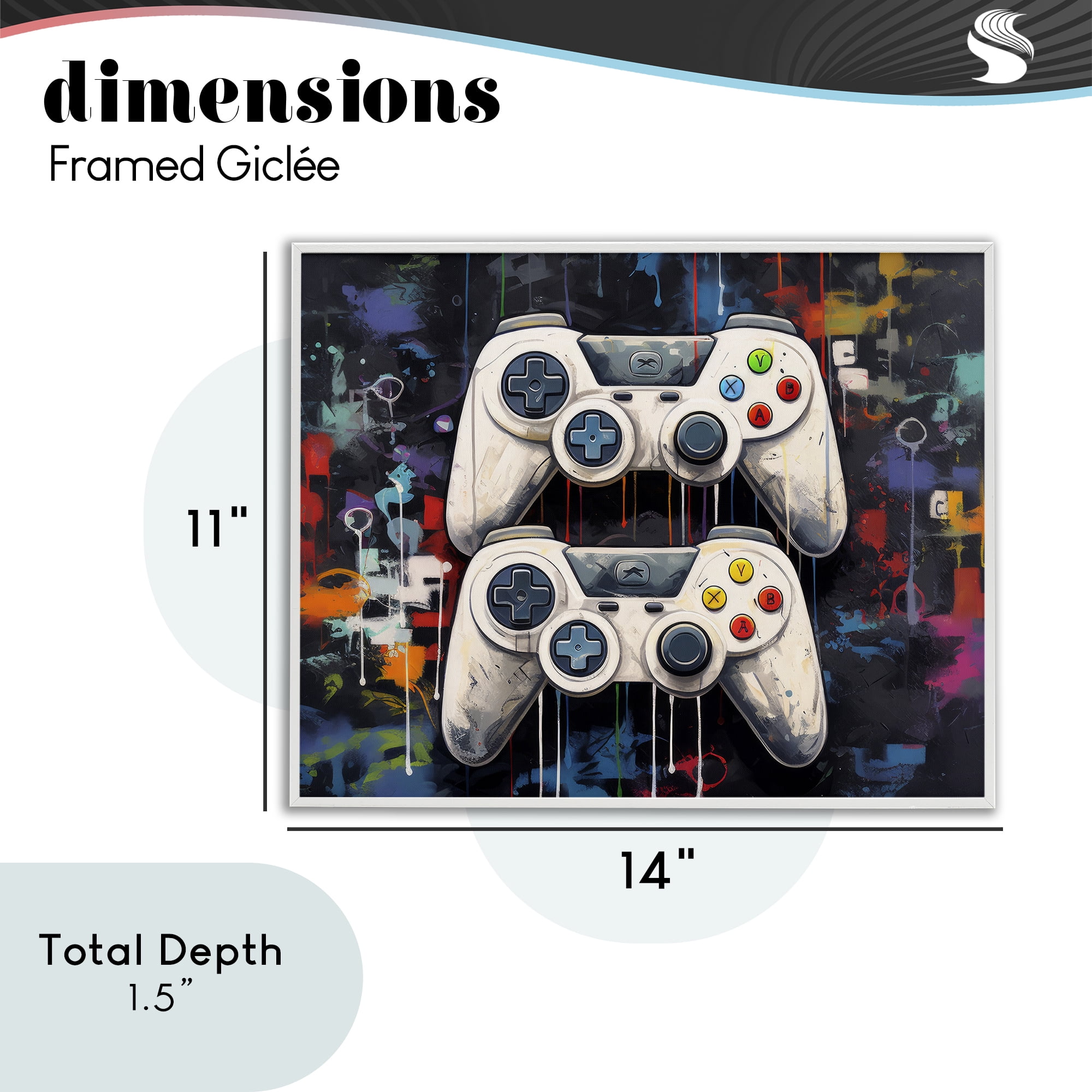 Stupell Industries Joystick Journeys with Paint Splatter White Framed Giclee Art, design by Lazar Studio