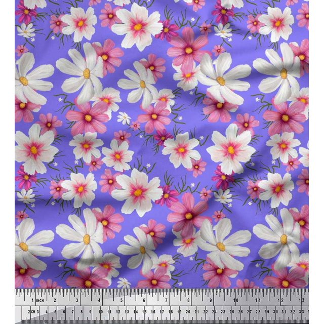 Soimoi Poly Georgette Fabric Cosmos Floral Printed Craft Fabric by The Yard 52 Inch Wide