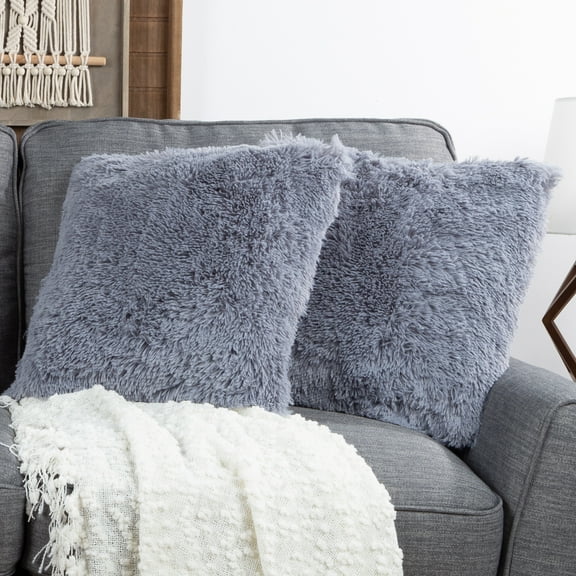 Somerset Home Faux Fur Pillow for Adult– Square Covers & Inserts (Gray/2-piece)
