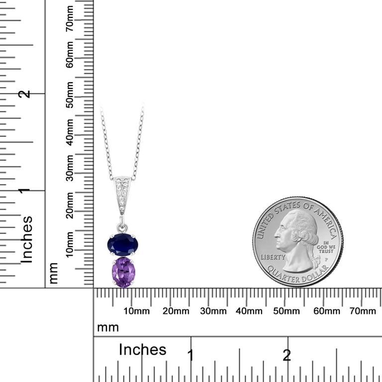 Gem Stone King 2.90 Ct Blue Created Sapphire & Purple Amethyst Heart Pendant Necklace In Sterling Silver
