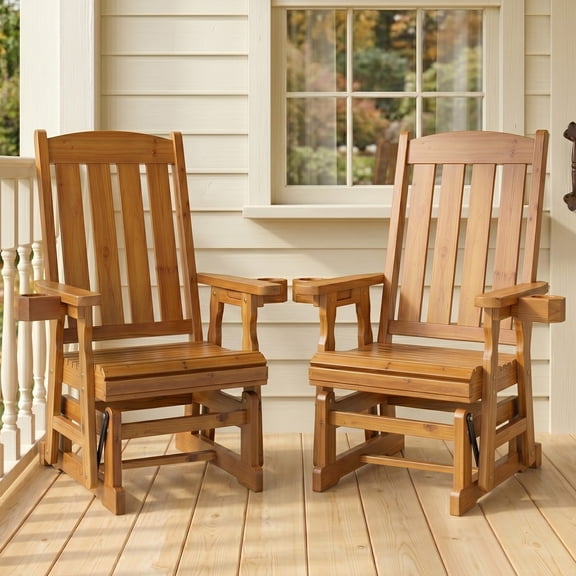 Fortune Candy 37.6 in. Wood Patio Glider with Deep Contoured Seat, Heavy Duty 600 lbs, for Outdoor Patio Garden, Teak Tone, set of 2