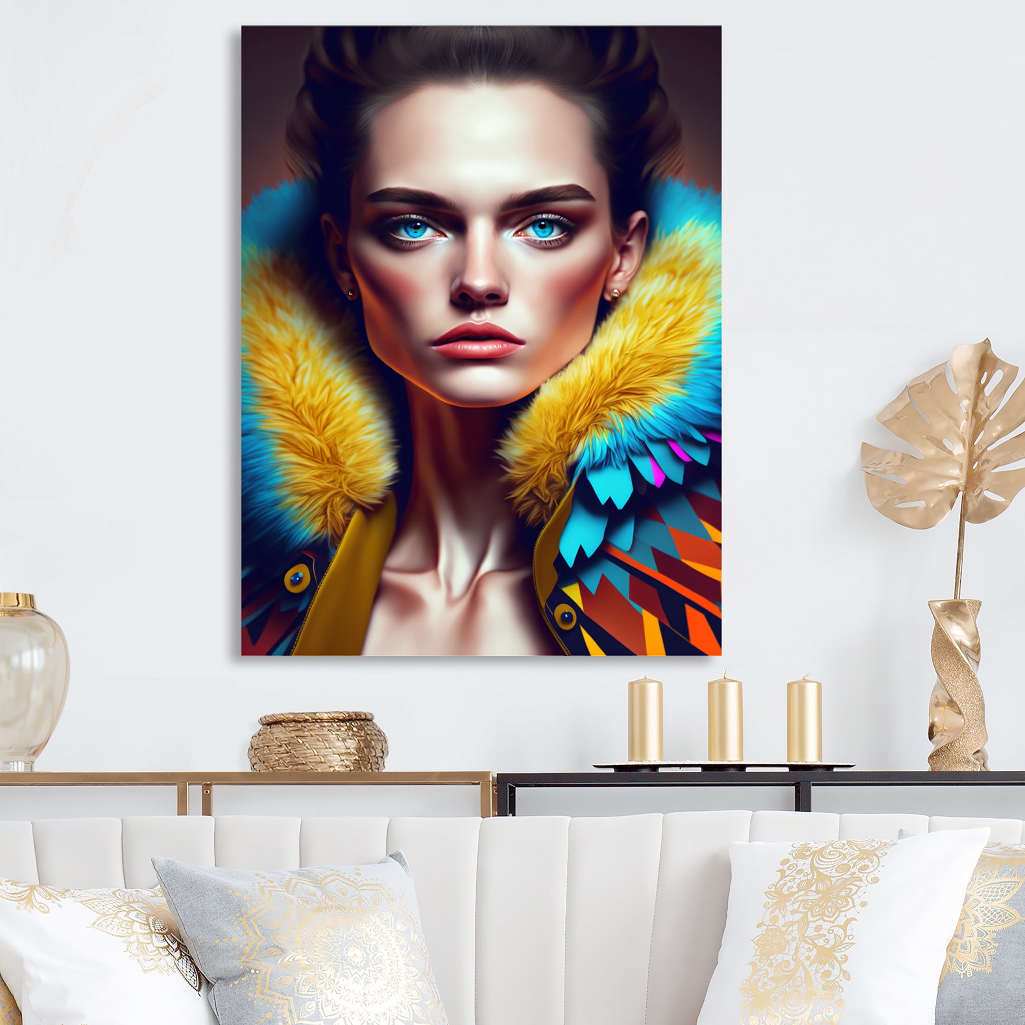 Designart Colorful Sensual Woman In Fur Coat V Canvas Wall Art