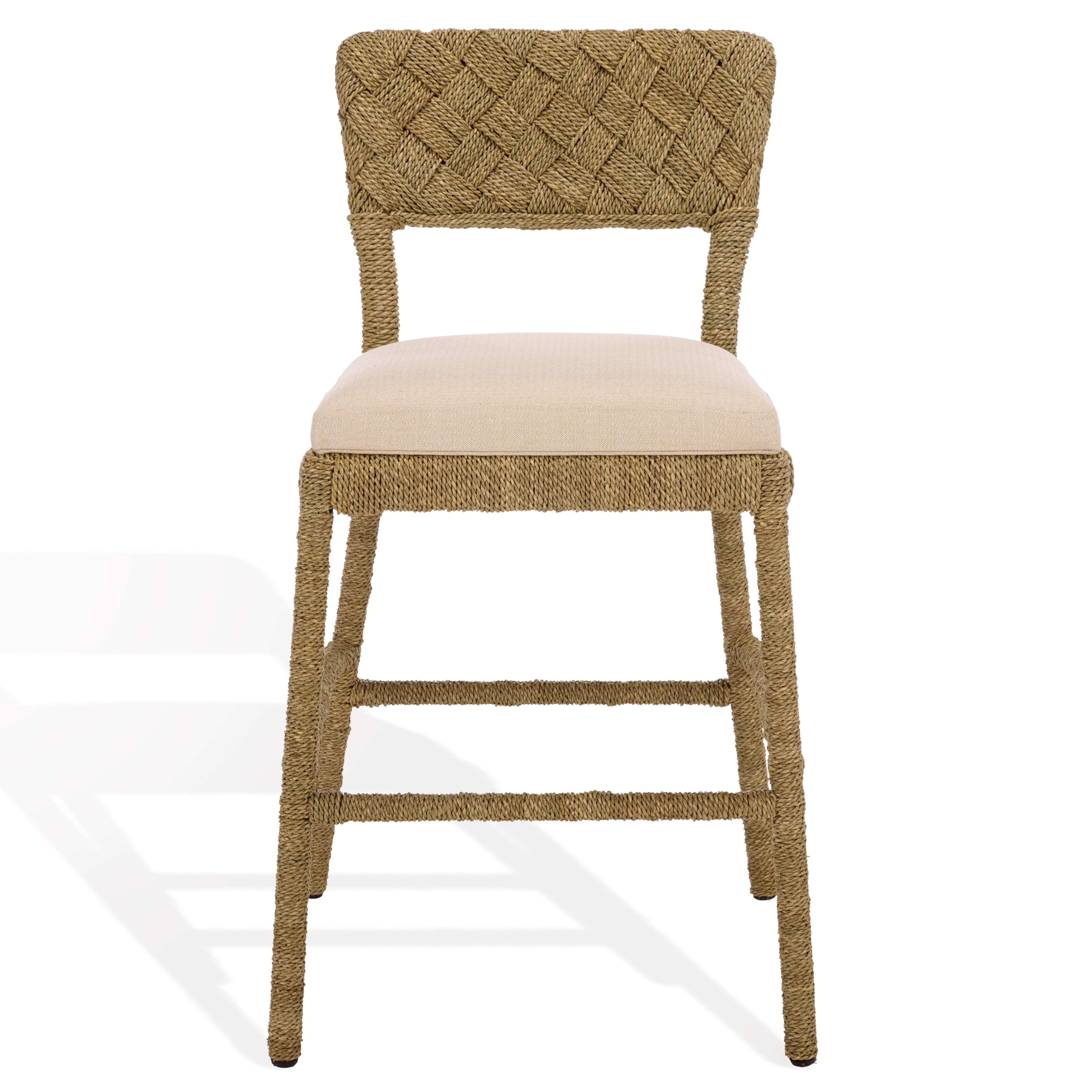 Safavieh Couture Rosemarie Woven Seagrass Mid Back Counter Stools, Natural/Beige