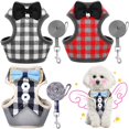 thumbnail image 1 of 3 Pieces Puppy Harness and Leash Set Pet Harness with Leash Adjustable Mesh Dog Walking Harness with Cute Bows Plaid Pattern and Buttons for Small Dogs and Cats, 1 of 1