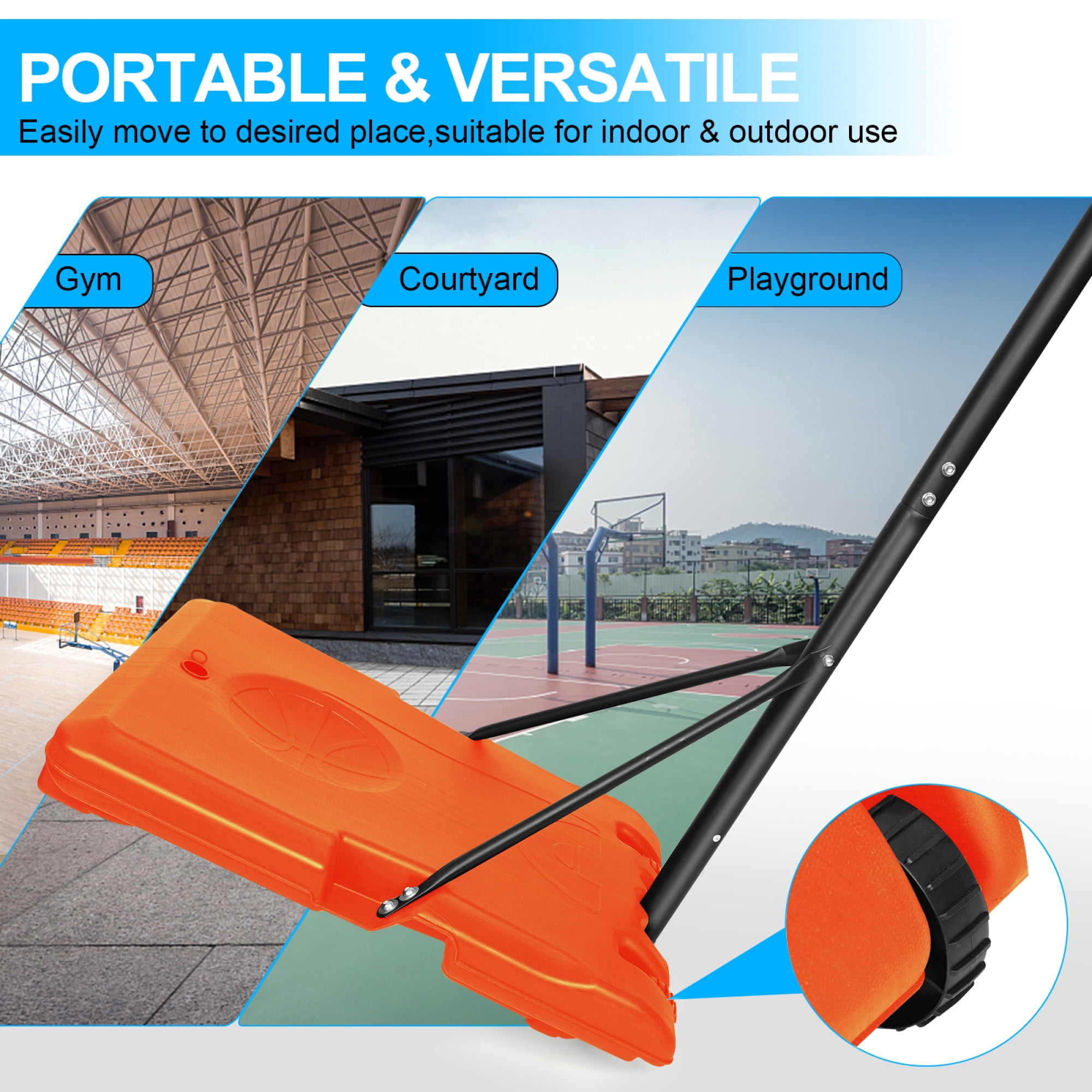 Portable Basketball Hoop,Outdoor Basketball Hoop Adjustable Height 5.6ft - 7ft,28 Inch Backboard with 2 Wheels for Kids Youth in Backyard Driveway,Orange
