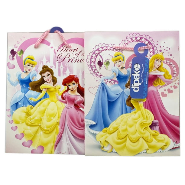 Disney Princess Pink Colored Hearth Themed Small Gift Bags (2pc