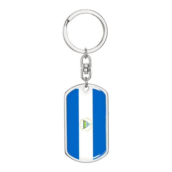 Nicaragua Flag Swivel Keychain Dog Tag Stainless Steel or 18k Gold