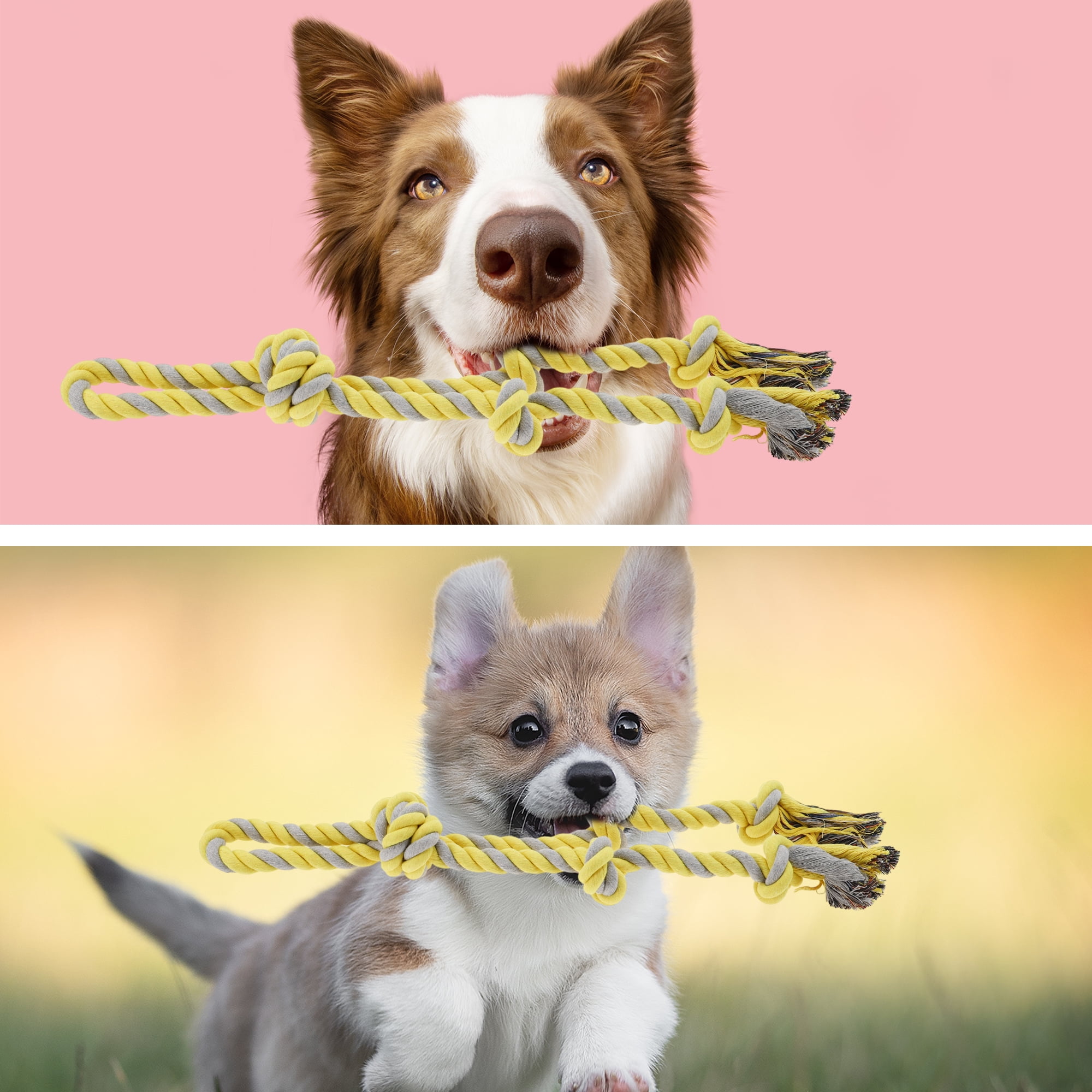 Unique Bargains Knots Shape Dog Chew Rope Durable Braided Cotton Teeth Cleaning Rope for Cats Dogs Rose Gray Yellow