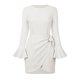 thumbnail image 1 of Puntoco Vestido De Manga Corta Con Cuello En V, Minifalda Con Tiras Y Cuello Redondo De Manga Larga Para Mujer Blanco L, 1 of 5