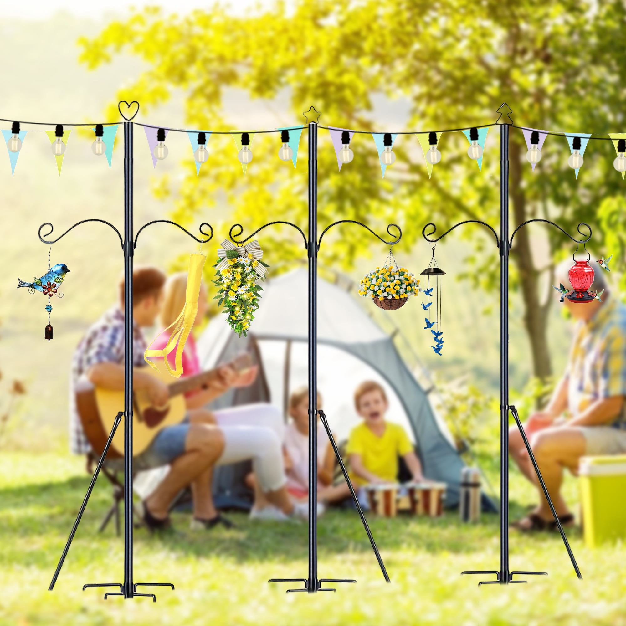 2 Pack String Light Poles for Outside, Metal Lights Hanger Pole Outdoor with Fork, Lighting Hanging Post Accessories for Patio Decor Garden Backyard Yard Front Porch Outside Decorations