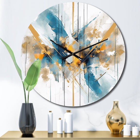 Designart "Elegance Teal Gold Fusion" Minimalism Oversized Wall Clock