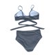 thumbnail image 4 of Sunloudy - Traje de baño de dos piezas para mujer, tops de bikini con tirantes finos de color sólido + bragas de bikini con estampado de leopardo Sunloudy S M L XL XXL, 4 of 9