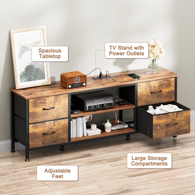 GIKPAL Dresser TV Stand with 4 Drawers Dressers for Bedroom,Fabric Dresser  Chests of Drawers Long Dressers TV Console for Living Room, Brown -  Walmart.com