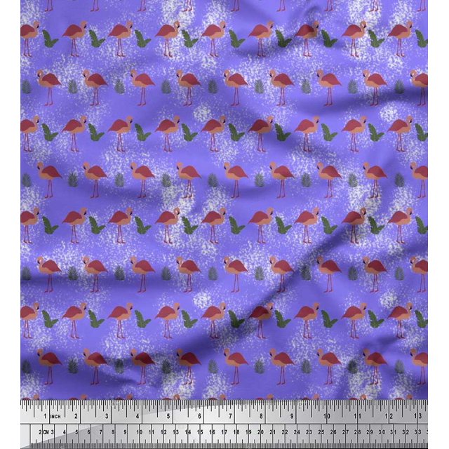 Soimoi Modal Satin Fabric Check,Tropical Leaves & Flamingo Bird Print Fabric by Yard 42 Inch Wide
