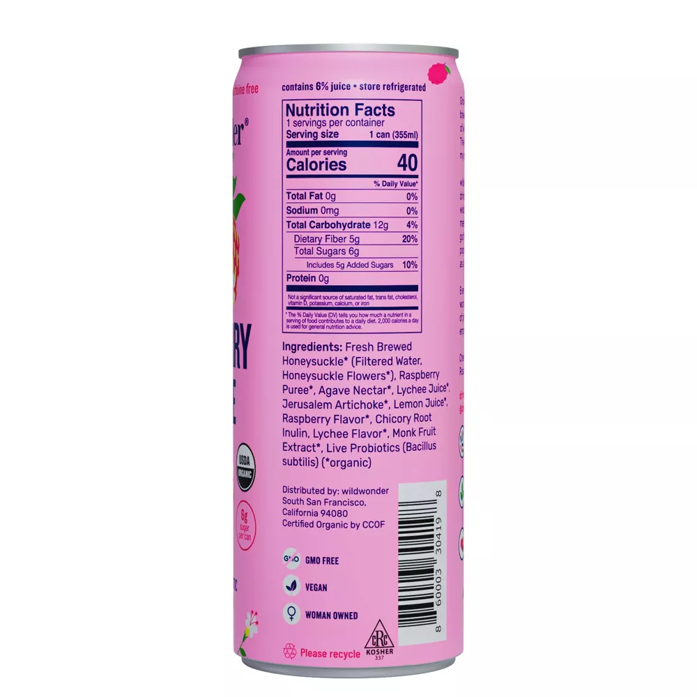 wildwonder® Raspberry Lychee Sparkling Prebiotic + Probiotic Drink, 12 Fluid Ounces